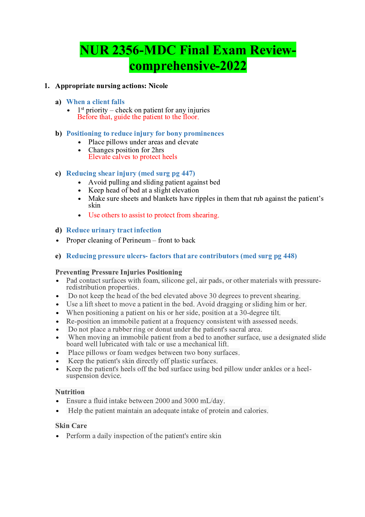 Preview image for NUR 2356-MDC Final Exam Review-comprehensive-2022
